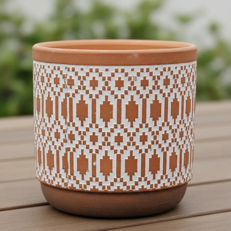 Set Macetas Cerámica Cilindro Con Textura X4 11 cm