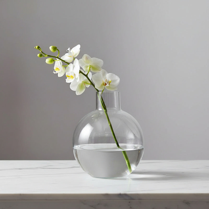 Florero De Vidrio Diseño Bola Con Cuello 25cm