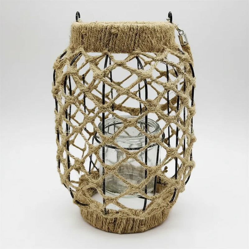 Porta Vela Colgante De Fibra Natural Con Borde