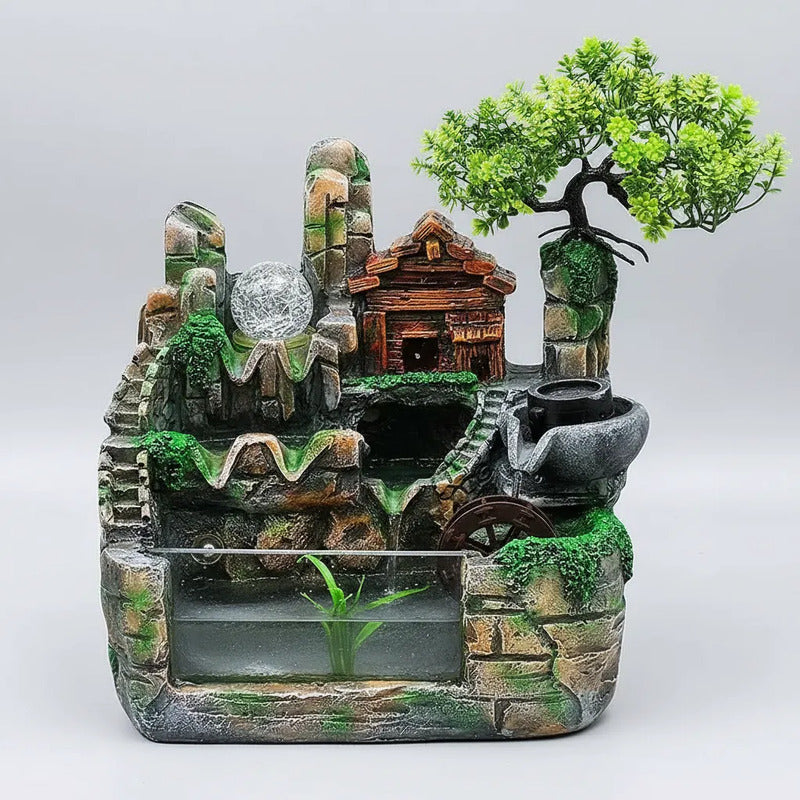 Fuente De Agua Casita Con Árbol Y Esfera