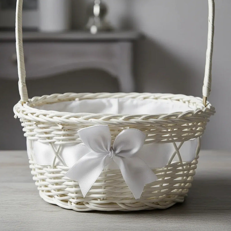 Canasta De Mimbre Blanco 23 cm
