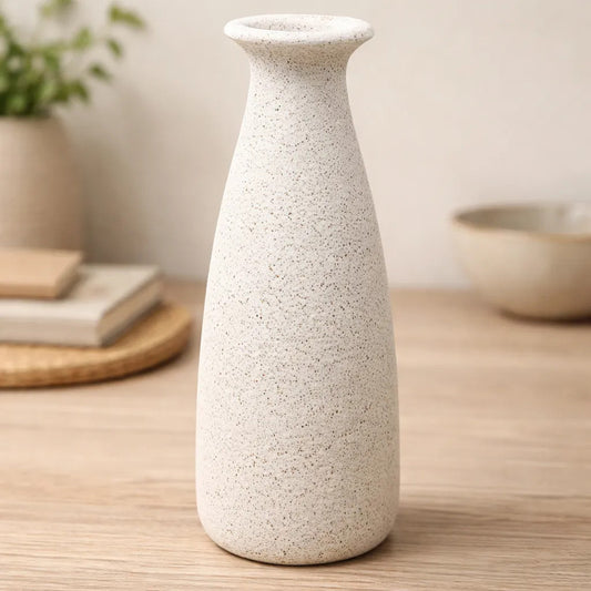 Florero De Cerámica Efecto Arena Con Cuello 19,5cm