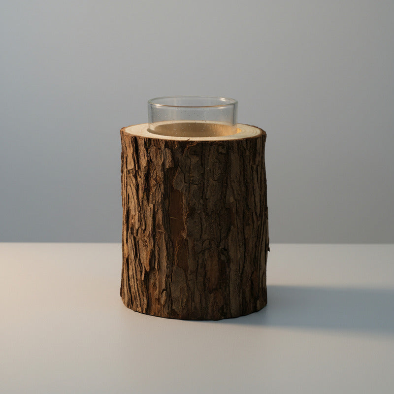 Florero Porta Velas Con Base De Madera