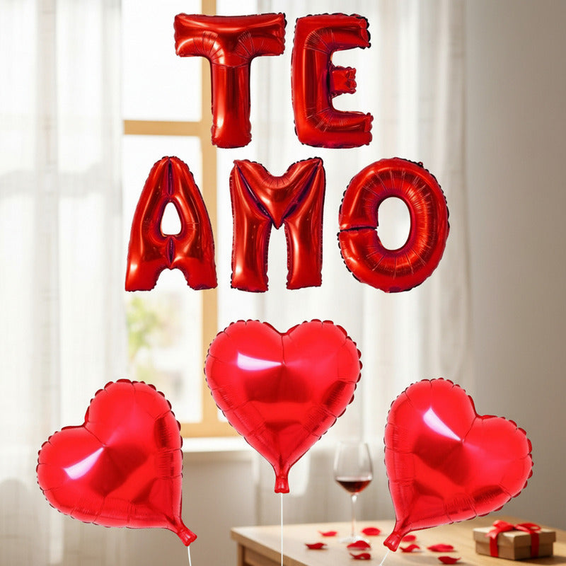 Set De Globos Te Amo + Globos Corazón X3