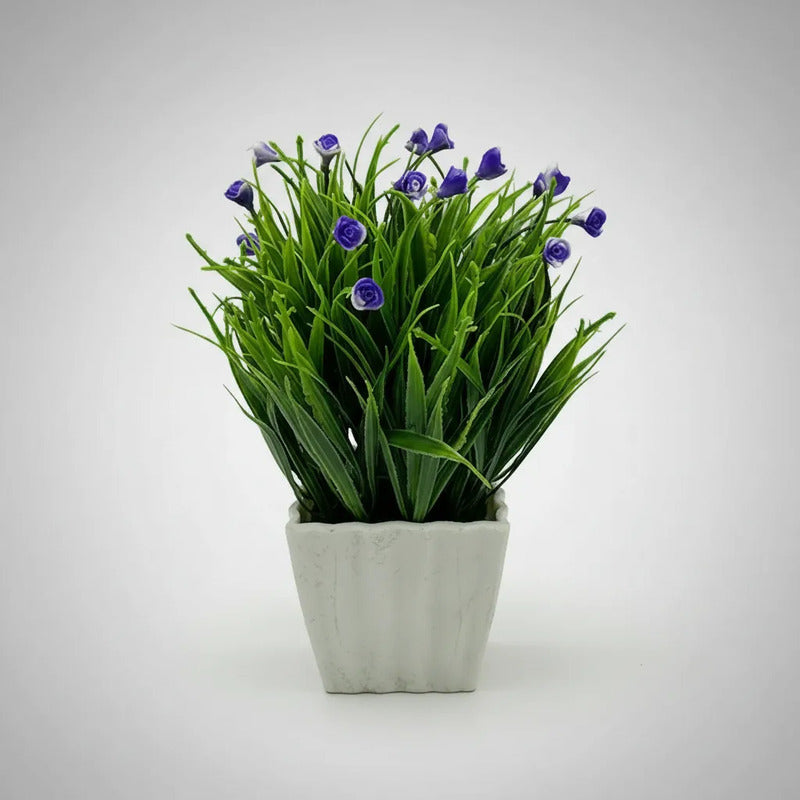 Mini Flor Con Pasto Artificial En Maceta