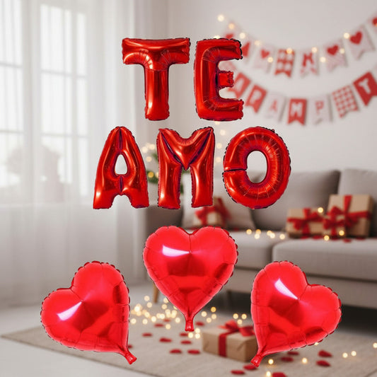 Set De Globos Te Amo + Globos Corazón X3