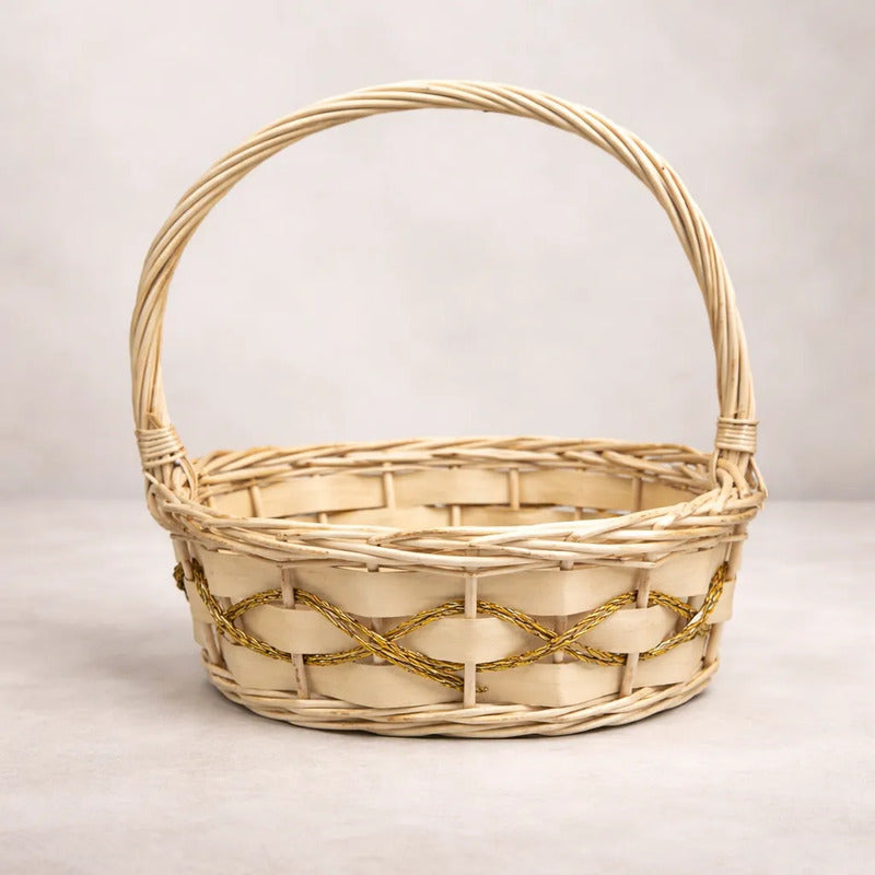 Canasta De Mimbre Con Dorado Mediana 35cm
