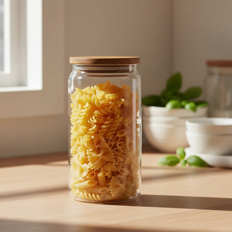 Bollón De Vidrio Hermético Con Tapa De Madera 19 X 9,5 Cm Transparente