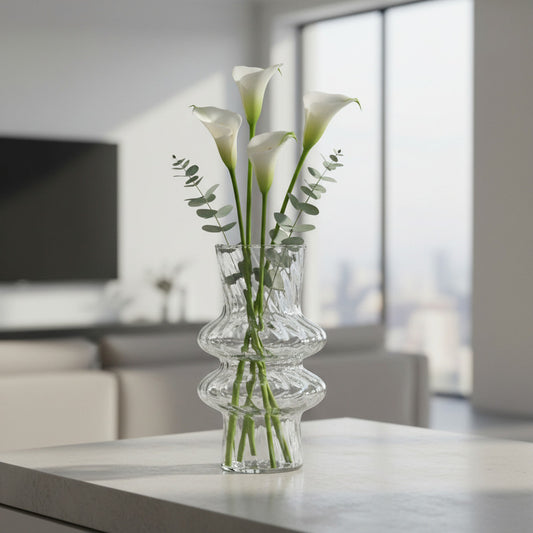 Florero De Vidrio Diseño Cuello Con Aros 20 cm