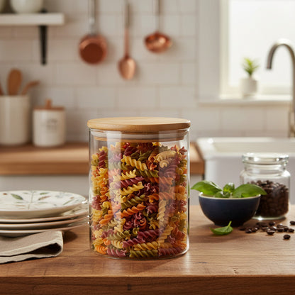 Frasco De Vidrio Con Tapa Bambú 10,5cm - 650 ml