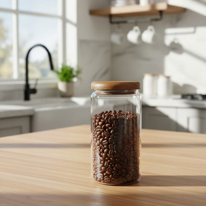 Bollón De Vidrio Hermético Con Tapa De Madera 19 X 9,5 Cm Transparente