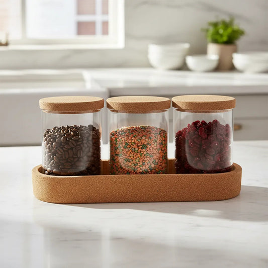 Set Frascos de Vidrio con Base y Tapa De Corcho