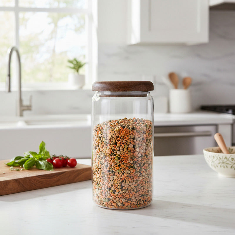 Bollón De Vidrio Hermético Con Tapa De Madera 19 X 9,5 Cm Transparente