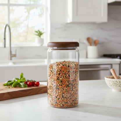 Bollón De Vidrio Hermético Con Tapa De Madera 19 X 9,5 Cm Transparente