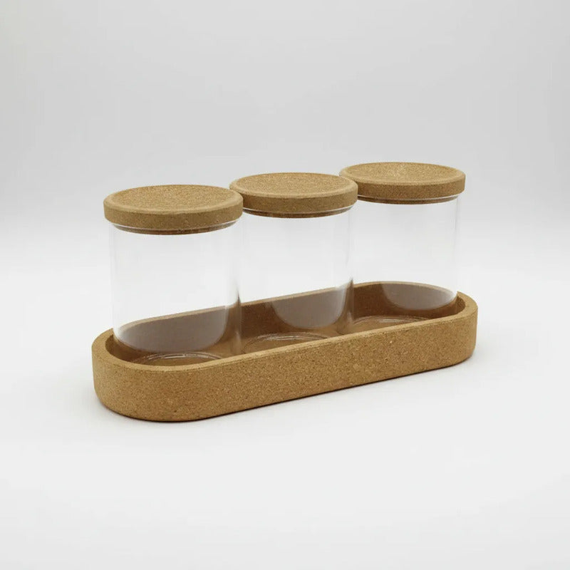 Set Frascos de Vidrio con Base y Tapa De Corcho