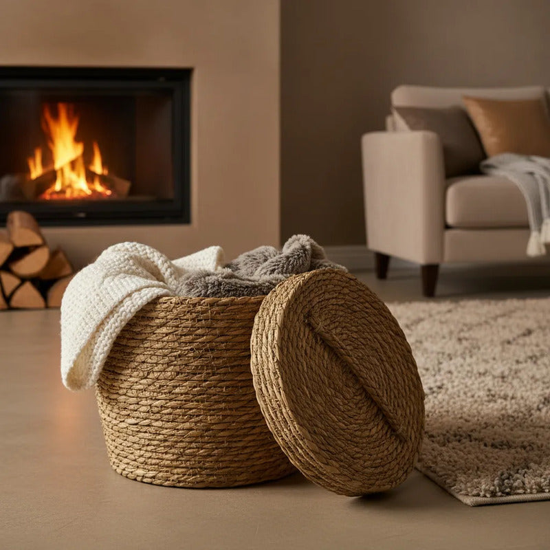 Canasto Con Tapa Mimbre 23,5 cm
