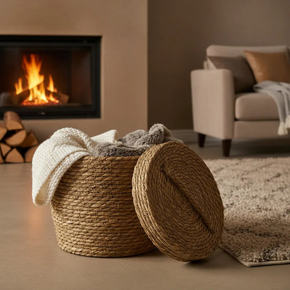 Canasto Con Tapa Mimbre 23,5 cm
