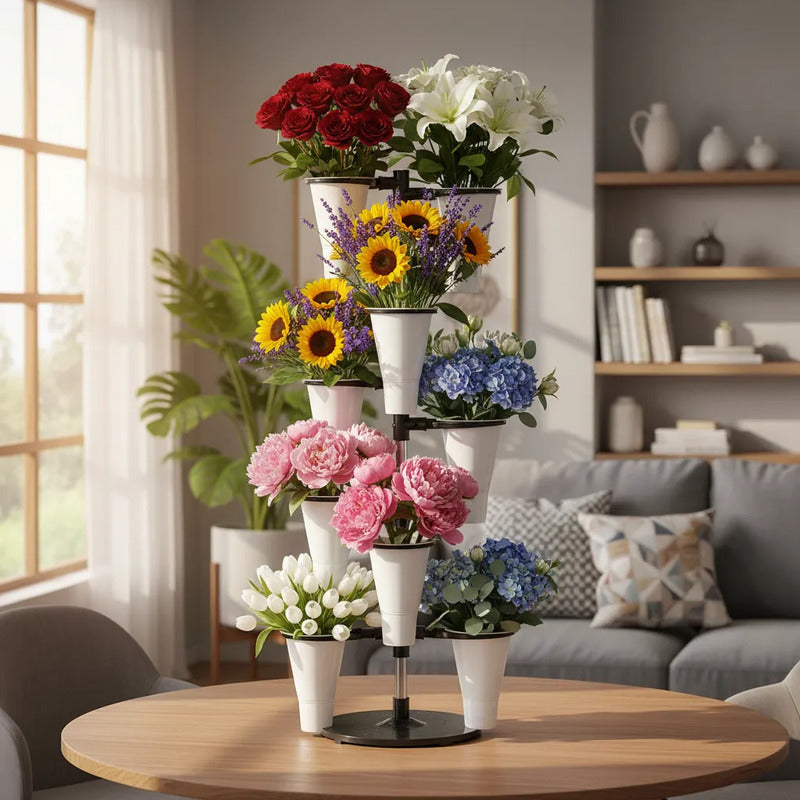 Exhibidor De Flores Con 9 Floreros