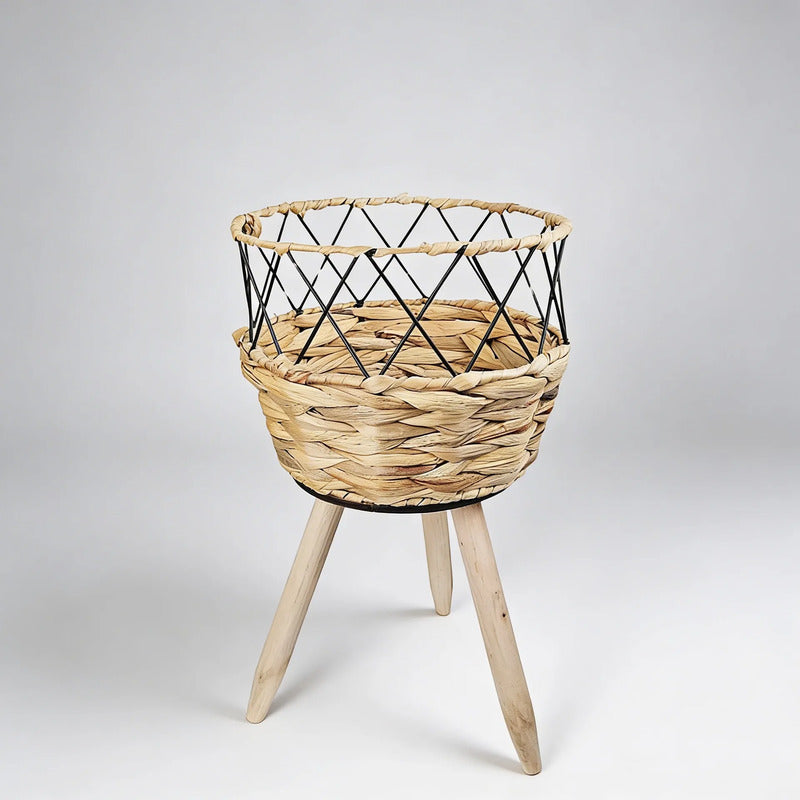 Porta Maceta De Mimbre Con Patas 32 cm