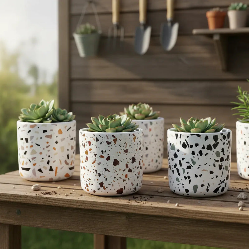 Set Macetas De Cerámica Mosaico X4 10,2cm