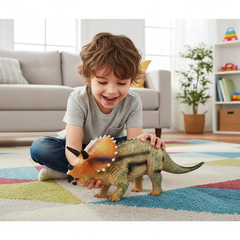 Dinosaurio Triceratops Grande De Goma 27 X 38,5 cm