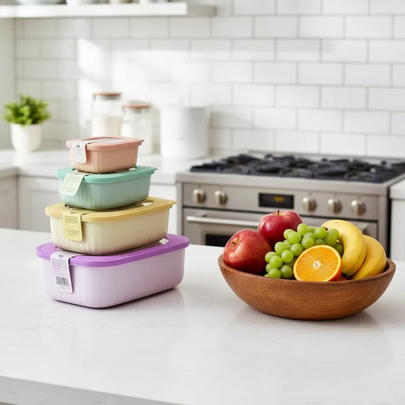 Set Tuppers Plásticos Con Tapa De Silicona