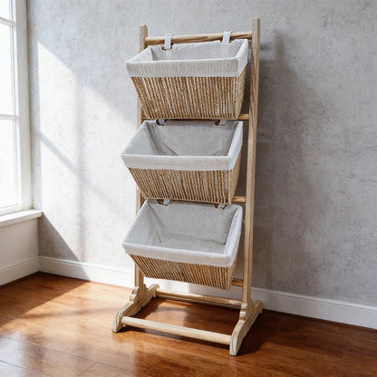 Organizador Cestas Con Soporte De Madera 1,02mts