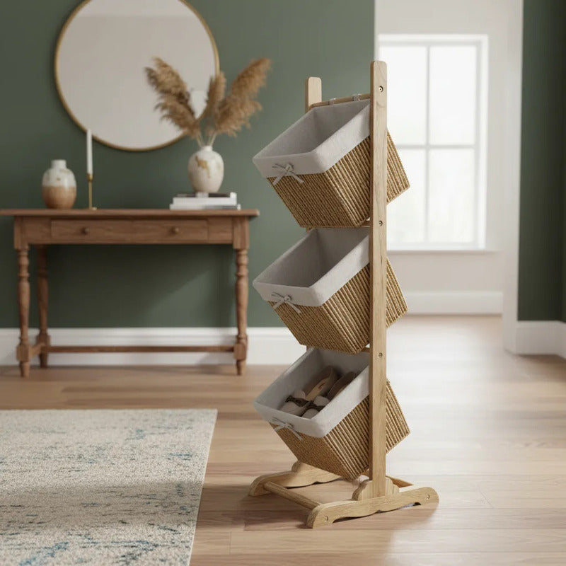 Organizador Cestas Con Soporte De Madera 1,02mts