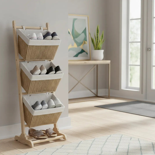 Organizador Cestas Con Soporte De Madera