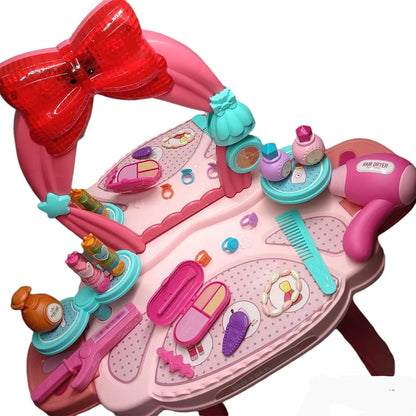 Banco Belleza Make Up Rosa Con Espejo Y Accesorios