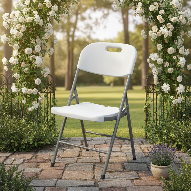 Silla Plegable De Metal Y Pvc Blanca