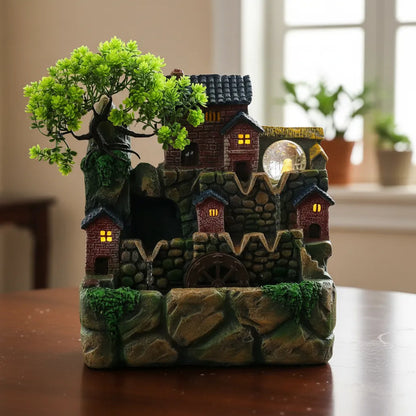 Fuente De Agua Casita Con Árbol