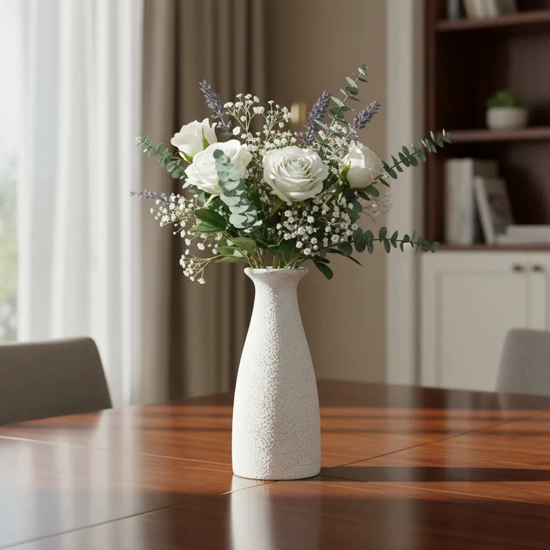 Florero De Cerámica Efecto Arena Con Cuello 19,5cm