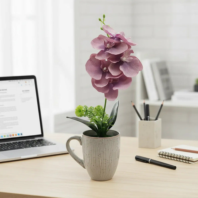 Planta Artificial Orquídea En Taza
