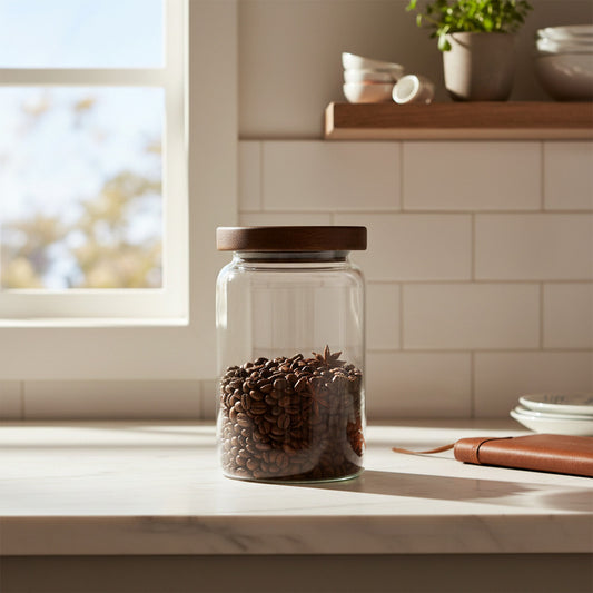 Bollón De Vidrio Hermético Con Tapa De Madera 16 X 9,5 cm