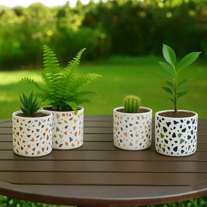 Set Macetas De Cerámica Mosaico X4 10,2cm