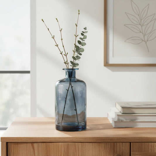 Florero De Vidrio Oscuro Tipo Botella 17 cm