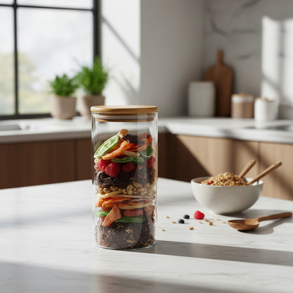 Frasco De Vidrio Con Tapa Bambú 21cm - 1400 ml