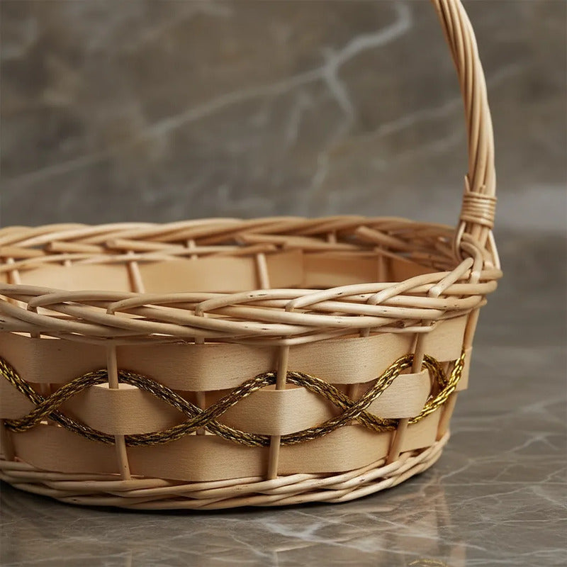 Canasta De Mimbre Con Dorado Grande 42cm