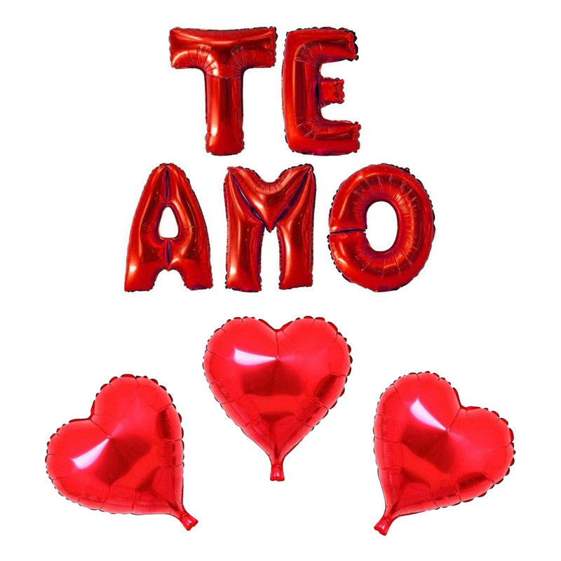 Set De Globos Te Amo + Globos Corazón X3