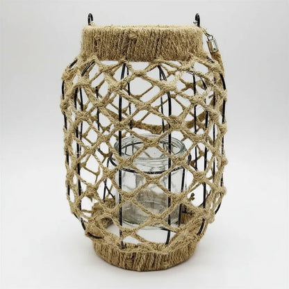 Porta Vela Colgante De Fibra Natural Con Borde