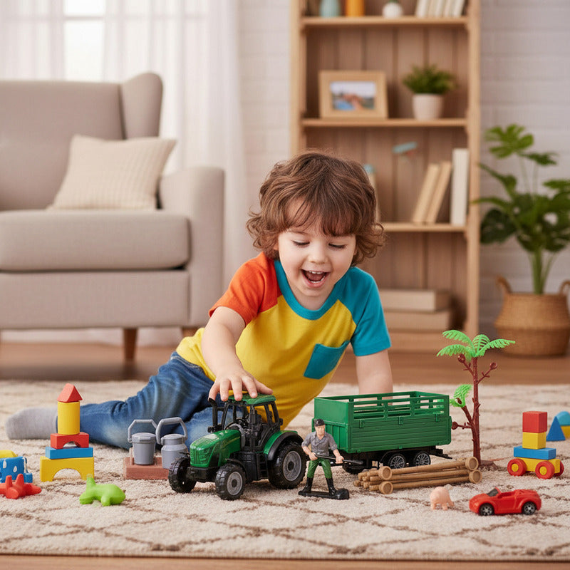 Juego De Granja Con Accesorios Y Tractor