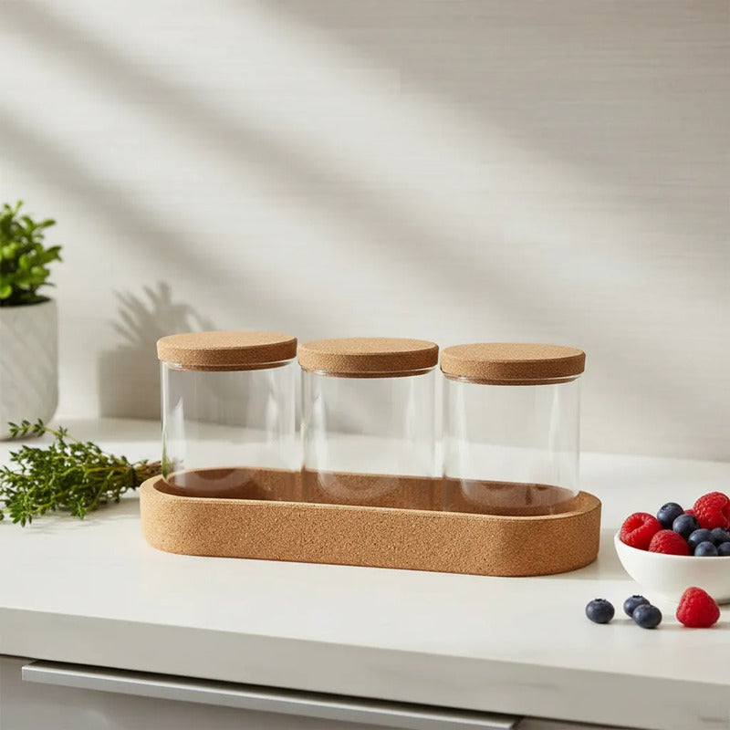 Set Frascos de Vidrio con Base y Tapa De Corcho