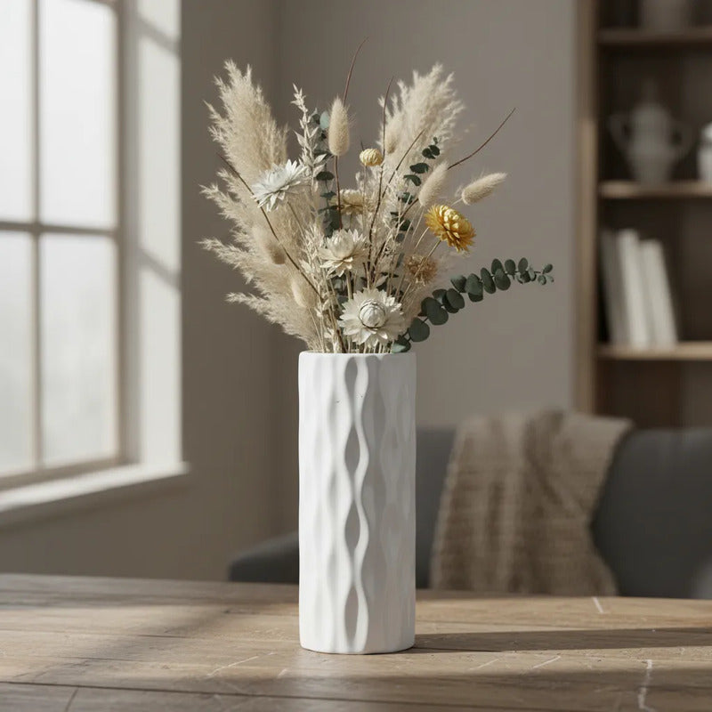 Florero De Cerámica Cilindro Con Textura De Ondas 18,2 cm