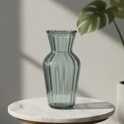 Florero De Vidrio Oscuro Acanalado 15 cm