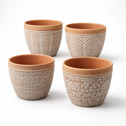 Set X4 De Macetas De Cerámica Con Textura