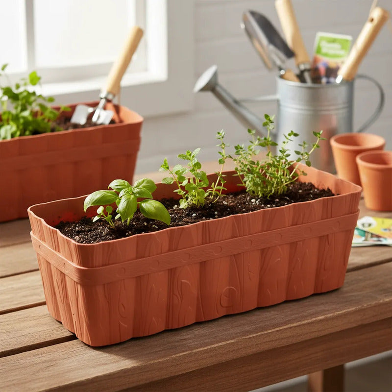 Jardinera Plástica Terracota Con Ondas