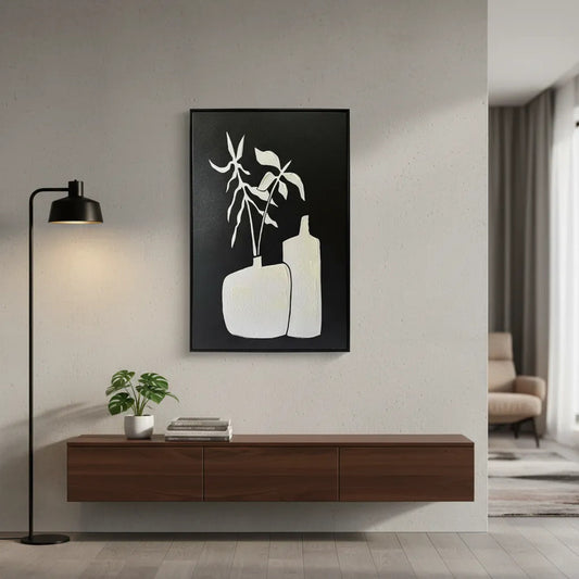 Cuadro Decorativo Floreros Y Bambú