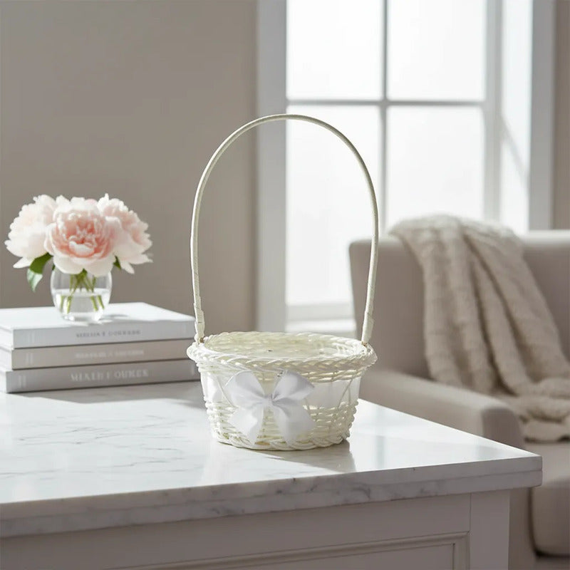 Canasta De Mimbre Blanco 22 cm