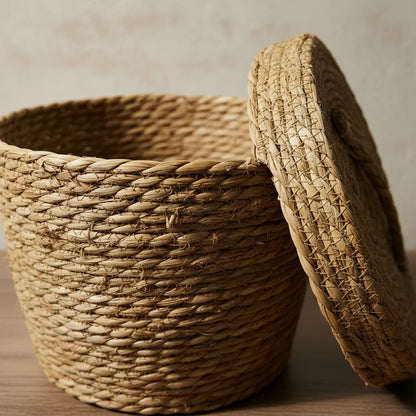 Canasto Con Tapa Mimbre 14 cm